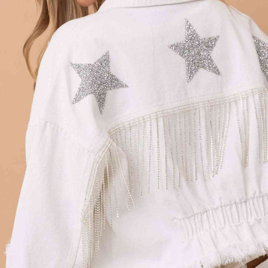 Heidi-Mode | Star Raw Hem Fransen Detail Denimjacke