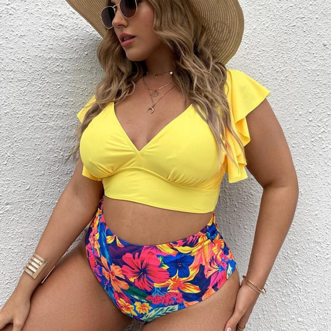 Heidi Mode | Großer Badeanzug mit Rüschendruck und hoher Taille