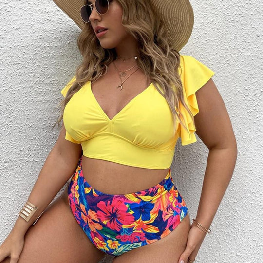 Heidi Mode | Großer Badeanzug mit Rüschendruck und hoher Taille