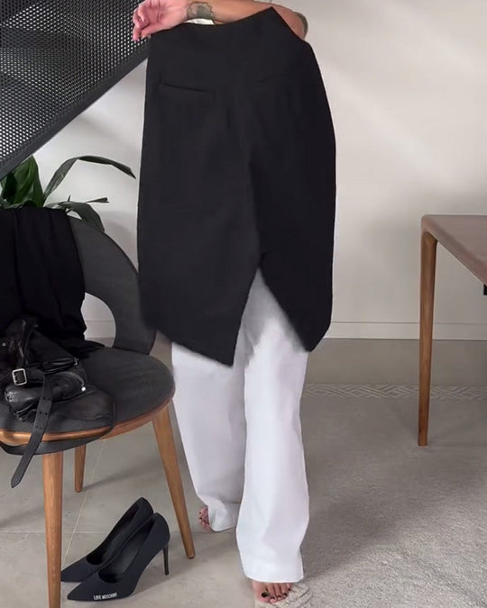 Heidi-Mode | Hochtaillierte Schwarze Hosen mit Querliegender Knopfverschluss