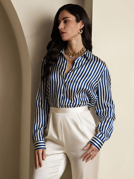 Heidi-Mode | Damen Seiden Basis Militär Revers Hemd