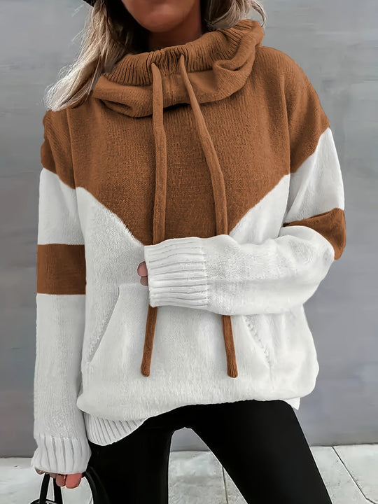 Heidi-Mode - Lässig Herbst Bunte Block Kordelzug Hoodie mit Tasche für Frauen