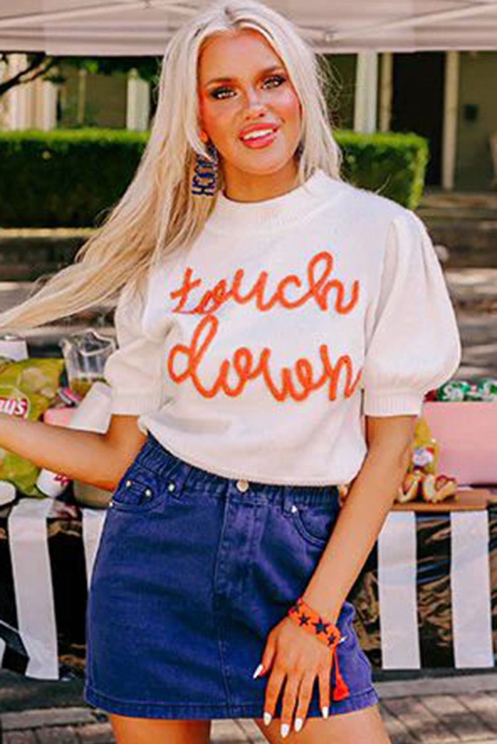 Touchdown Tinsel Puff Short Sleeve Rundhalsausschnitt Pullover