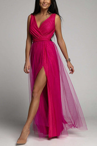 Heidi-Mode | It'S My Day Light Tulle Schlitz Maxi Kleid