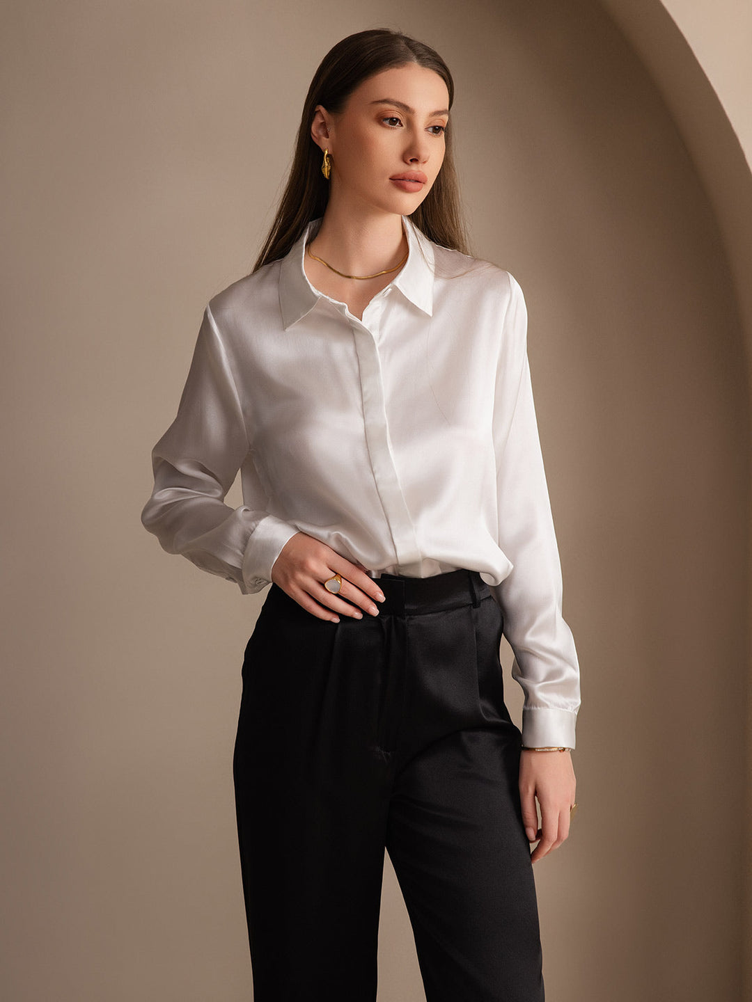 Heidi-Mode | Damen Klassische Seide Langarmshirt