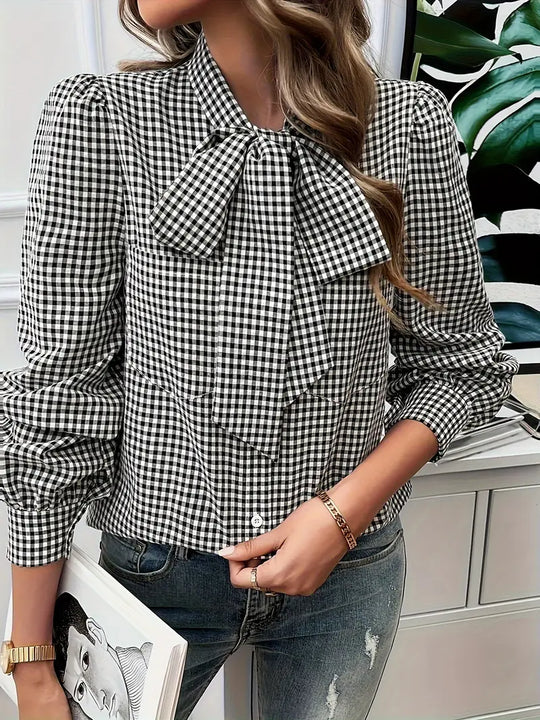 Heidi-Mode | Klassische Karierte Bluse mit Schleife