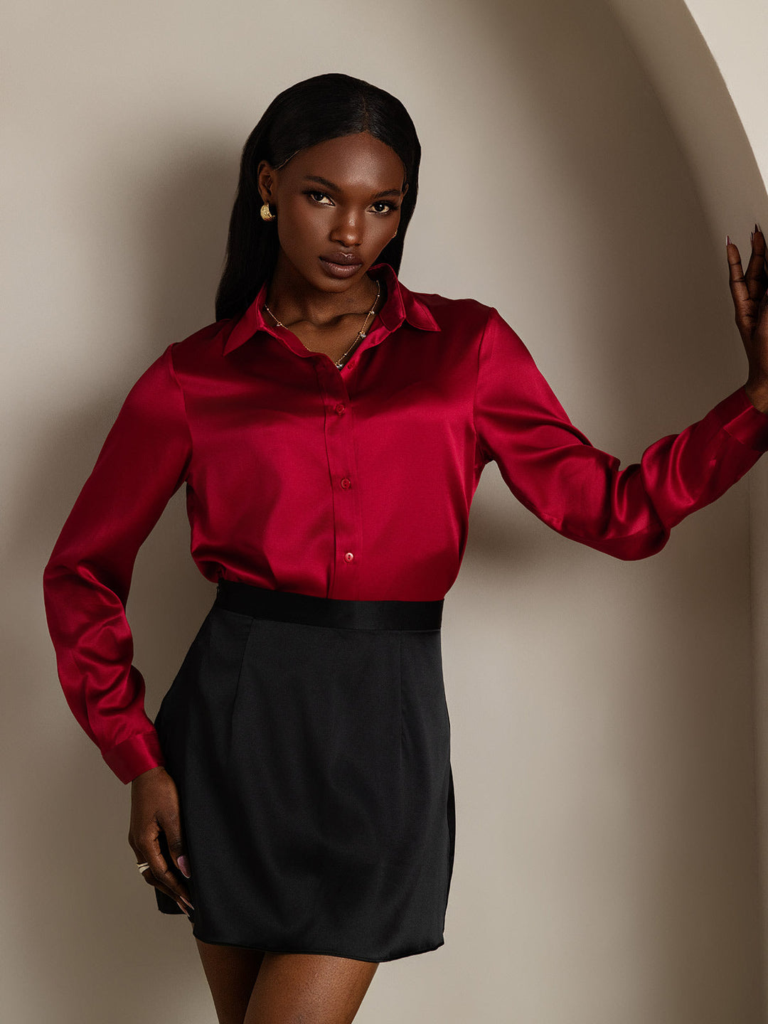 Heidi-Mode | Damen Mulberry Seide Elegant Langarmbluse