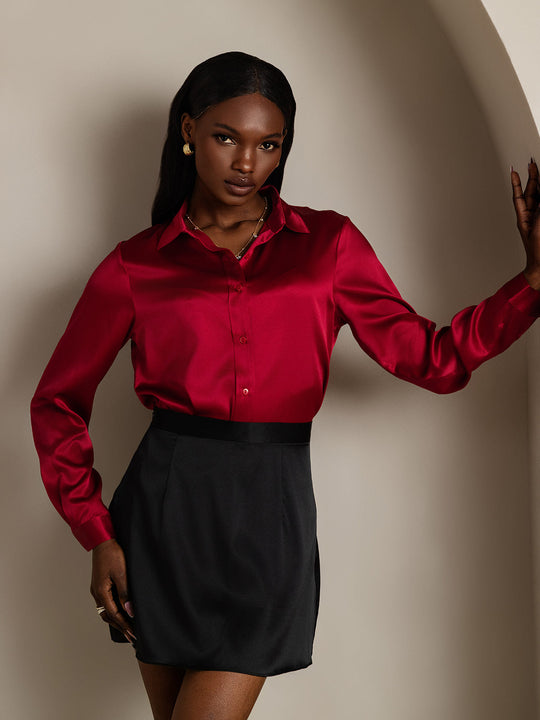 Heidi-Mode | Damen Mulberry Seide Elegant Langarmbluse
