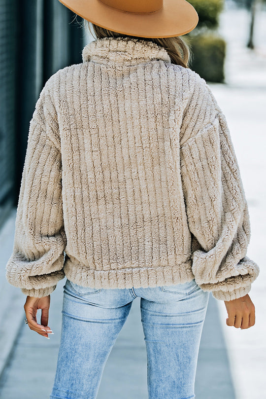 Unifarbene Plüsch Fleece Jacke Mit Knopfleiste