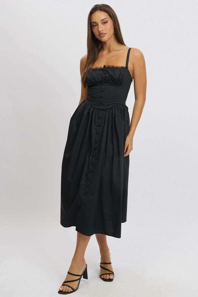 Heidi-Mode | Damen Spitzenbesatz Korsettkleid Midi