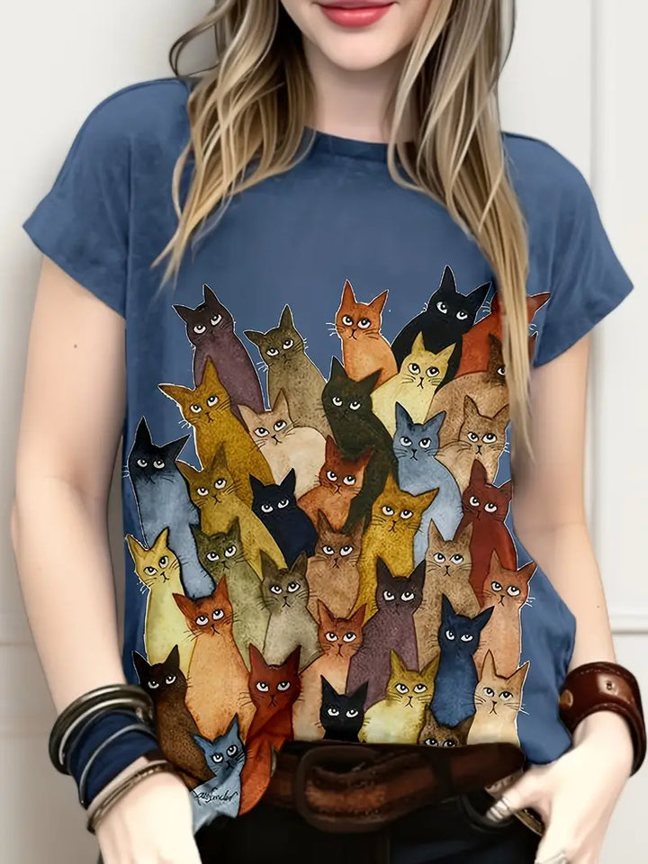 Lässiges, witziges Katzen-T-Shirt mit Rundhalsausschnitt