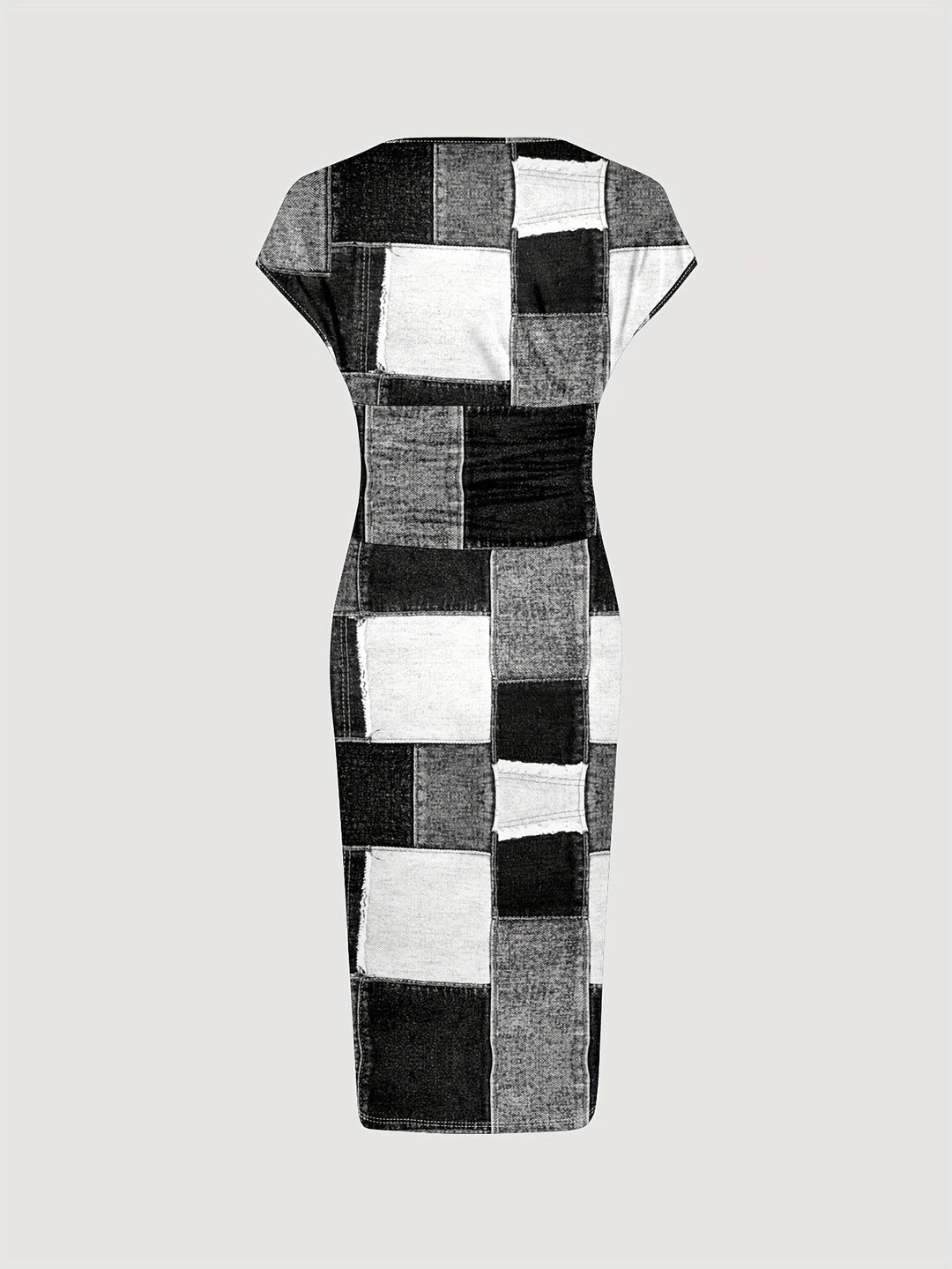 Heidi-Mode | Elegante Patchwork Kleid mit V-Ausschnitt