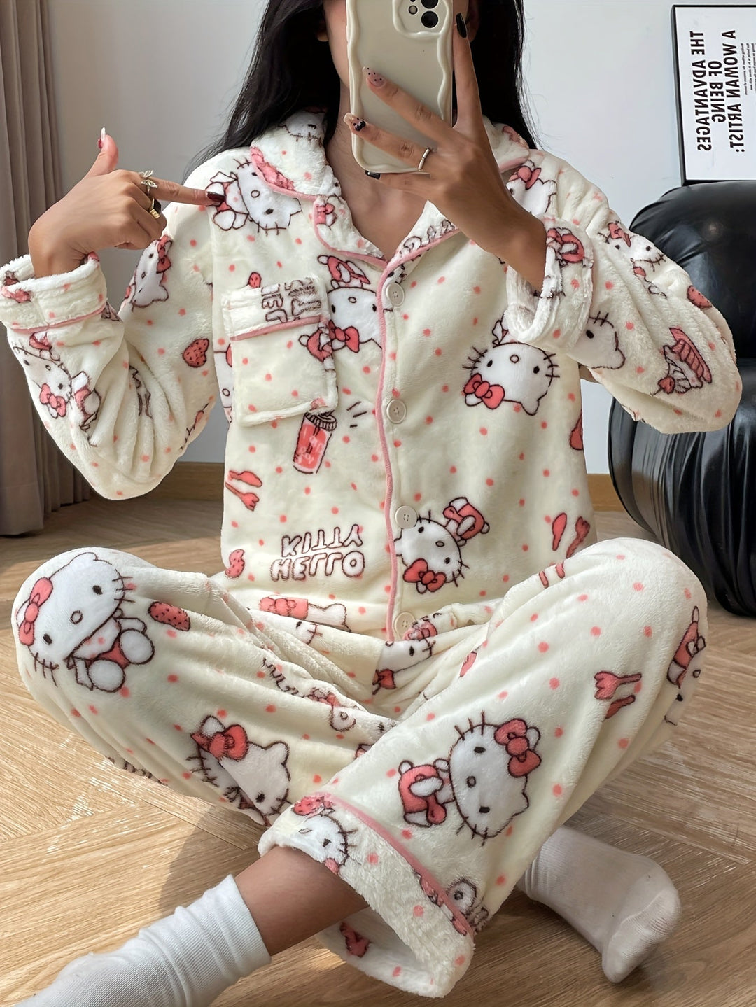 Heidi-Mode | Niedliches Hello Kitty Druck Pyjamaset