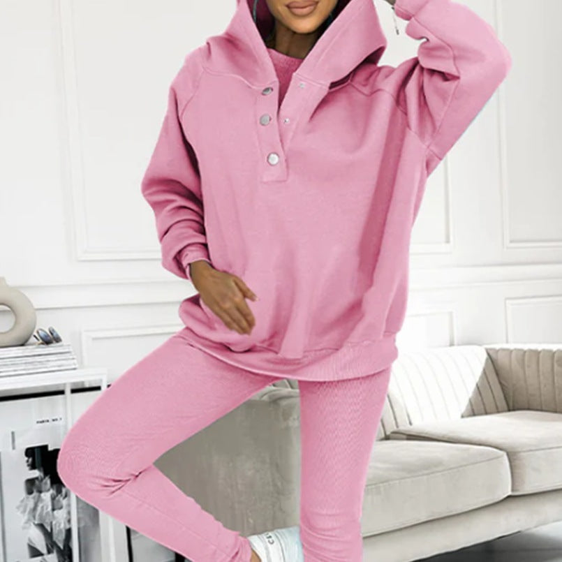Heidi-Mode | 3-Teiliger Damen Sportanzug Lockere Kapuzenpullover Slim Hosen