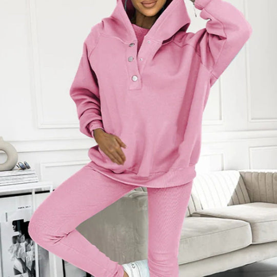 Heidi-Mode | 3-Teiliger Damen Sportanzug Lockere Kapuzenpullover Slim Hosen