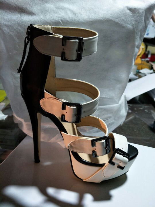 Heidi-Mode | Gürtelschnalle Plattform High-Heel Römische Sandalen
