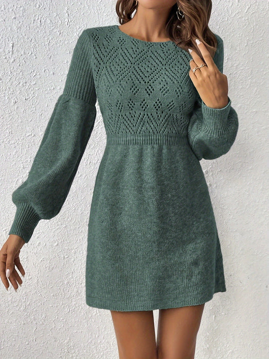Heidi-Mode | Elegante Strick Augen Kleid mit Eingeschränkter Taille für Frauen