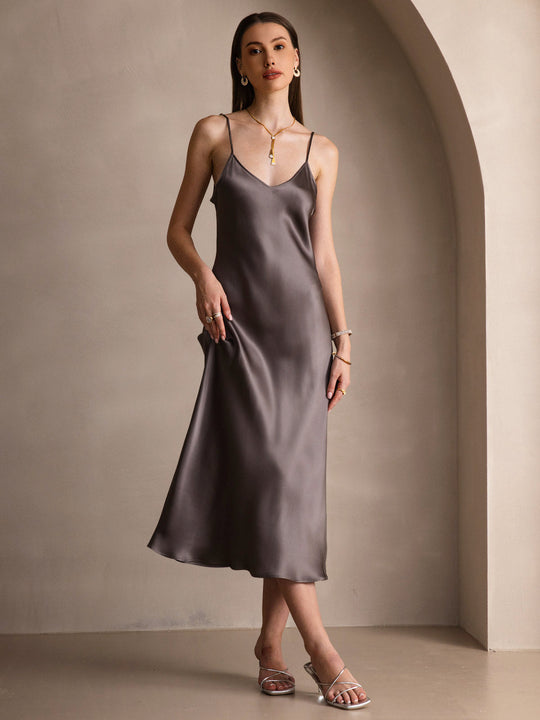 Heidi-Mode | Lange Seidenkleid mit Spaghetti-Träger
