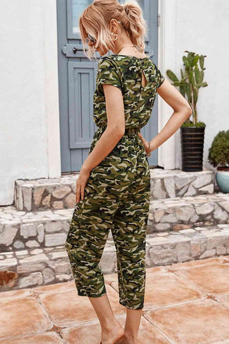 Heidi-Mode | Camouflage Kordelzug Crop Leg Jumpsuit
