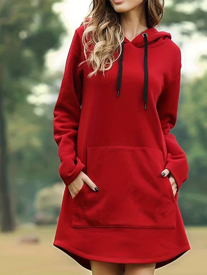 Rotes Kapuzen Sweatshirtkleid mit Taschen