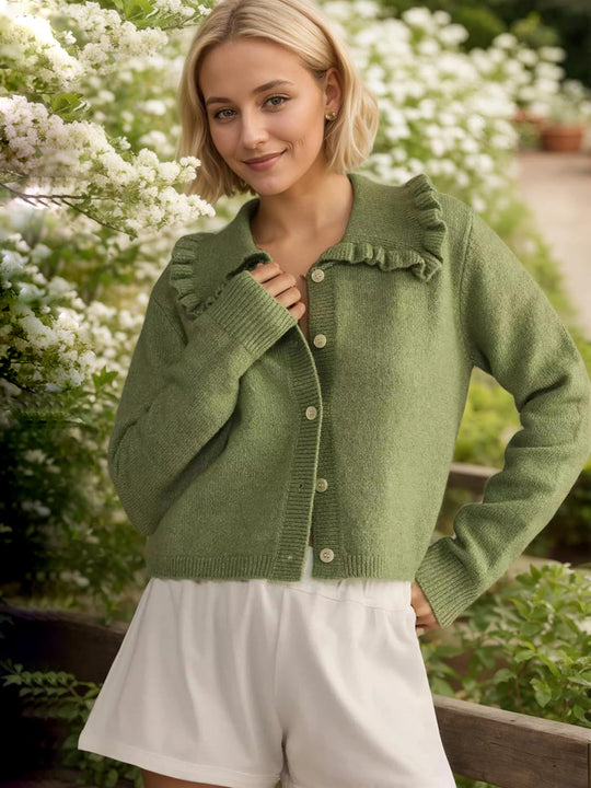 Heidi-Mode | Rüschentaste Up Kragen Langarm Cardigan