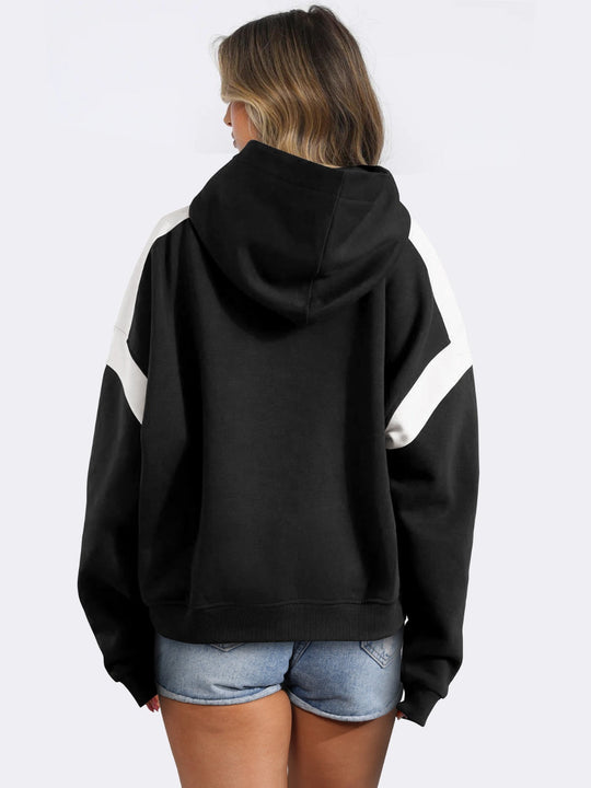 Heidi-Mode | Kontrast Gefallene Schulter Langarm Hoodie