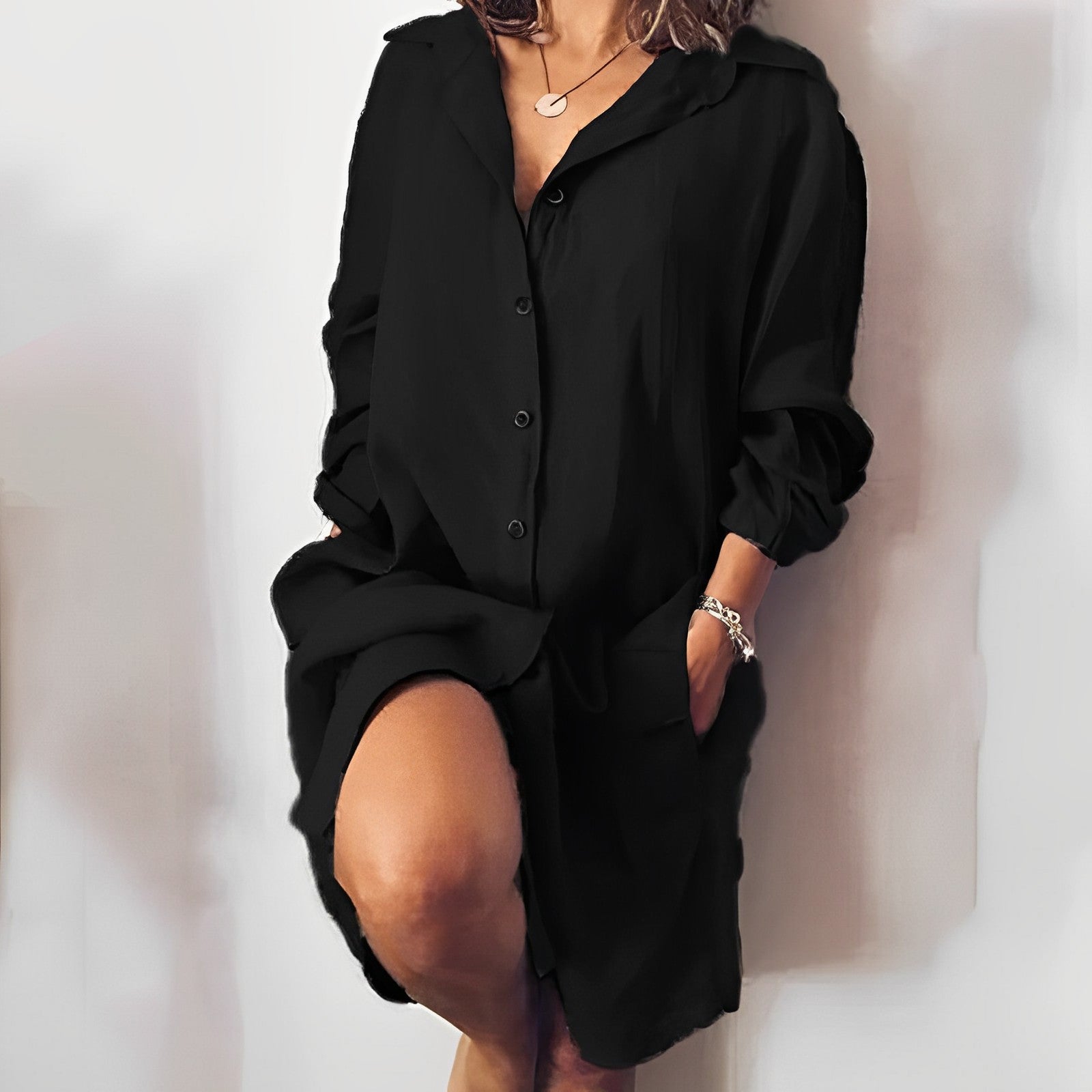 Langärmeliges Baumwoll-Kleid