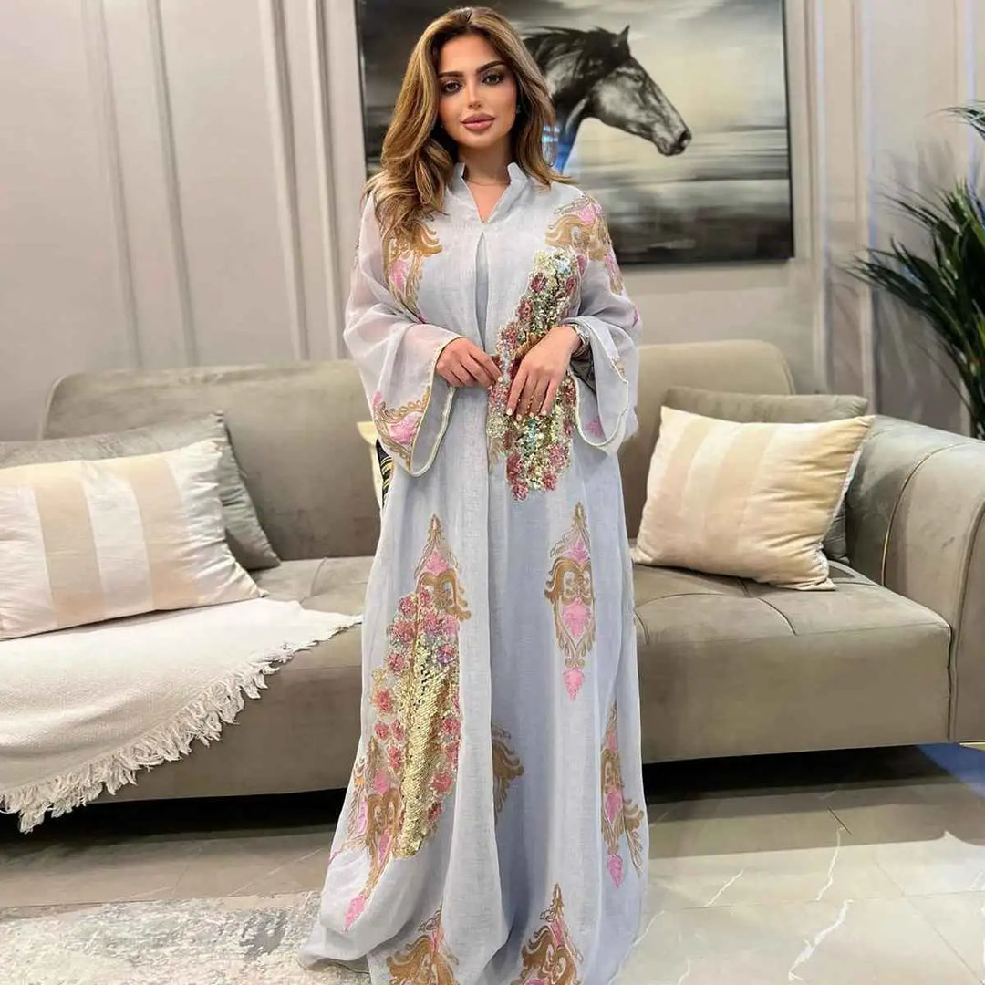 Heidi-Mode | Eid Kleid Pailletten und Stickerei Frauen Kaftan Kaftan Kleid Jalabiya