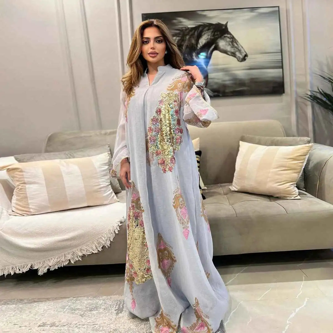 Heidi-Mode | Eid Kleid Pailletten und Stickerei Frauen Kaftan Kaftan Kleid Jalabiya