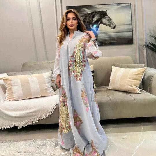 Heidi-Mode | Eid Kleid Pailletten und Stickerei Frauen Kaftan Kaftan Kleid Jalabiya