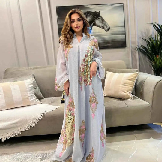Heidi-Mode | Eid Kleid Pailletten und Stickerei Frauen Kaftan Kaftan Kleid Jalabiya