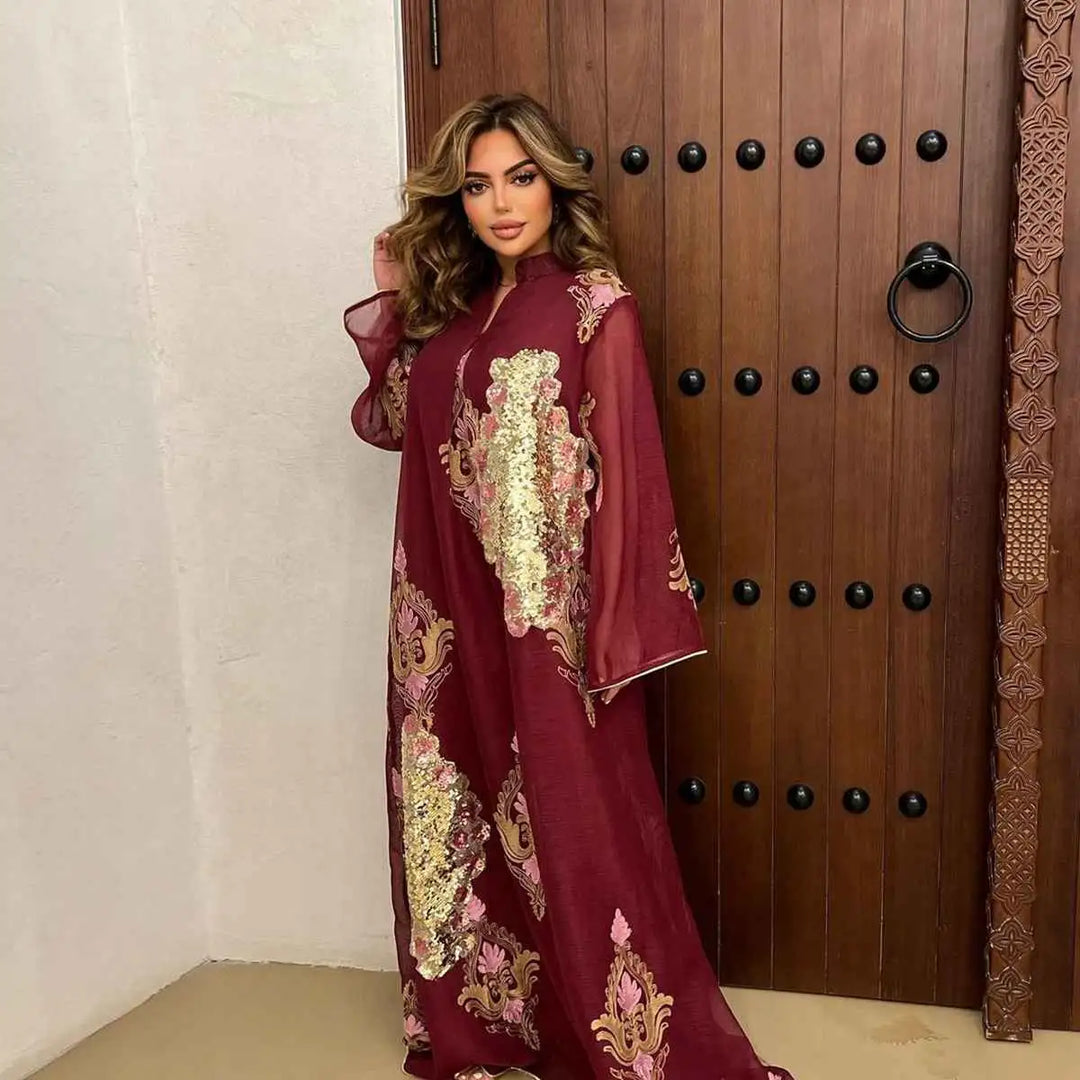 Heidi-Mode | Eid Kleid Pailletten und Stickerei Frauen Kaftan Kaftan Kleid Jalabiya