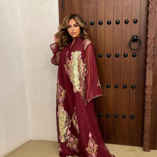 Heidi-Mode | Eid Kleid Pailletten und Stickerei Frauen Kaftan Kaftan Kleid Jalabiya