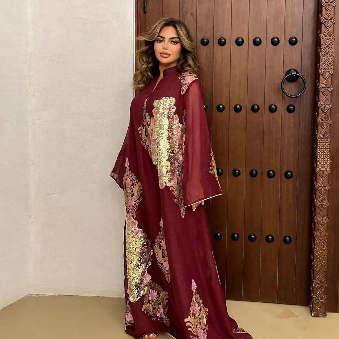 Heidi-Mode | Eid Kleid Pailletten und Stickerei Frauen Kaftan Kaftan Kleid Jalabiya
