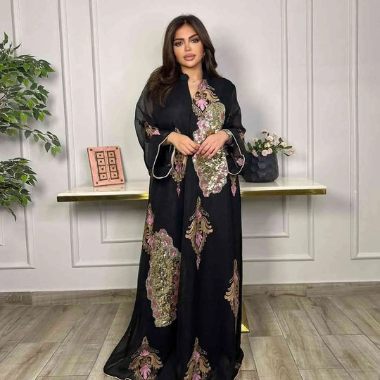 Heidi-Mode | Eid Kleid Pailletten und Stickerei Frauen Kaftan Kaftan Kleid Jalabiya