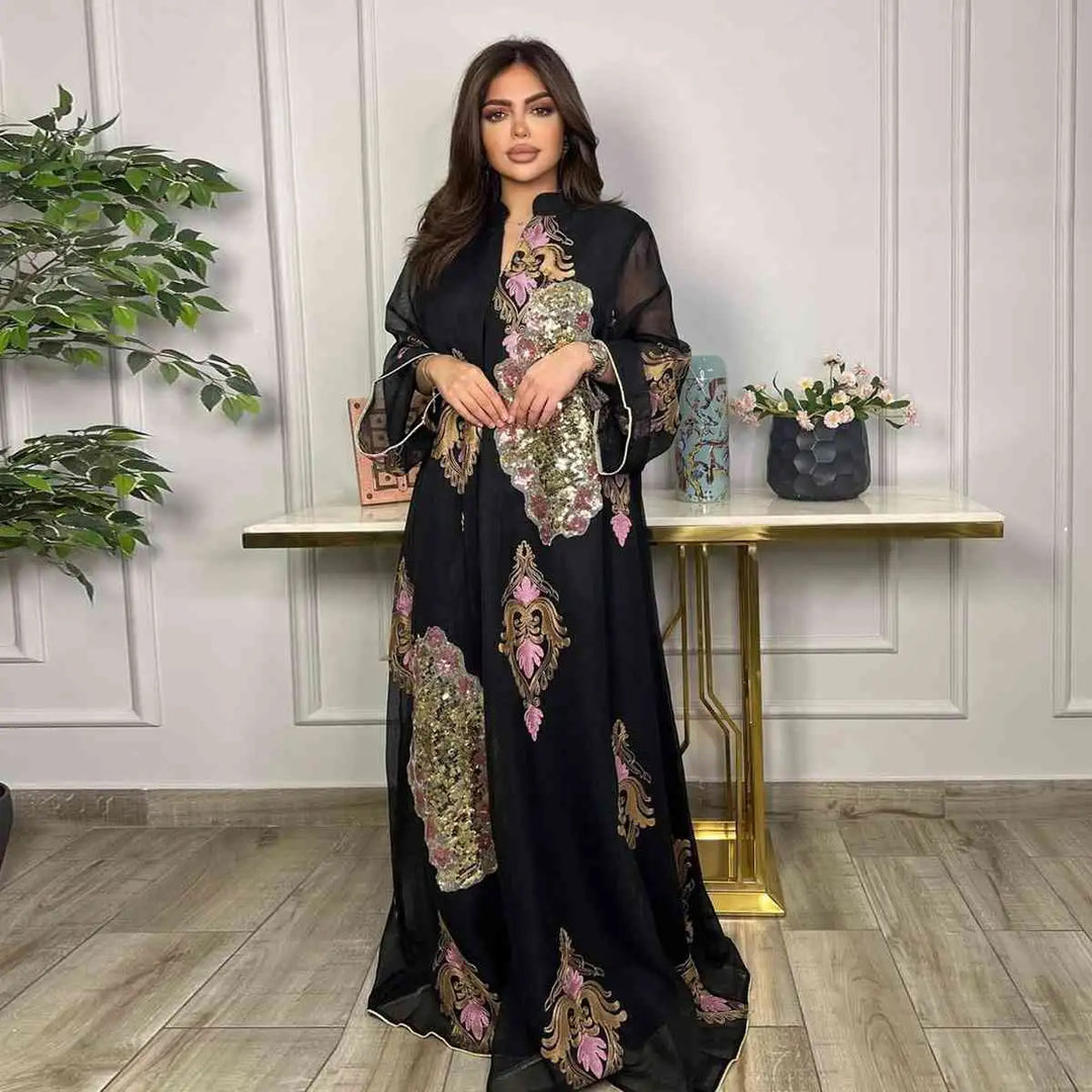 Heidi-Mode | Eid Kleid Pailletten und Stickerei Frauen Kaftan Kaftan Kleid Jalabiya
