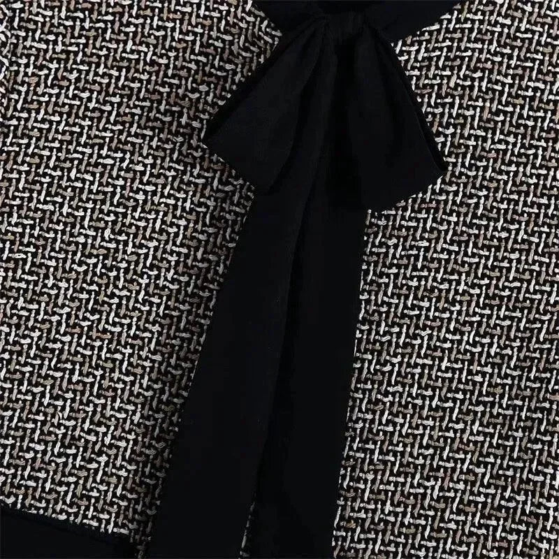 Heidi-Mode | Elegante Schleifen-Bindung Frauen Tweed Jacke