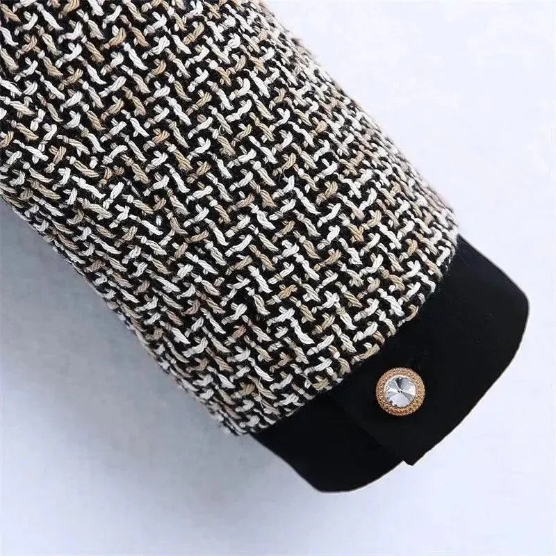 Heidi-Mode | Elegante Schleifen-Bindung Frauen Tweed Jacke