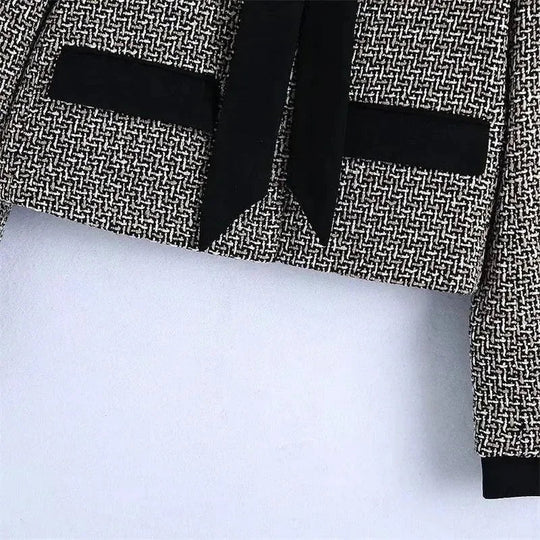 Heidi-Mode | Elegante Schleifen-Bindung Frauen Tweed Jacke