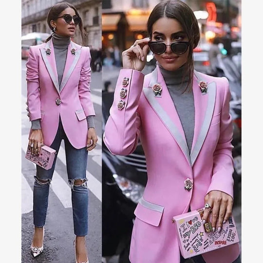 Heidi-Mode | Eleganter Pink Blazer für Frauen - Lässig - Einfarbig