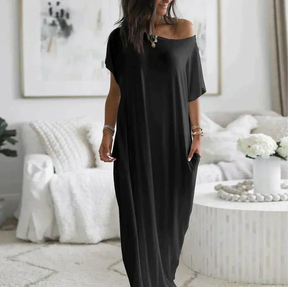 Schwarzes Maxi-Hemdkleid