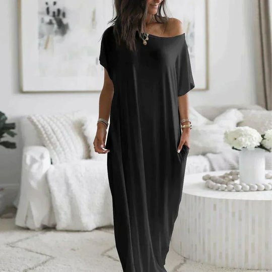 Schwarzes Maxi-Hemdkleid