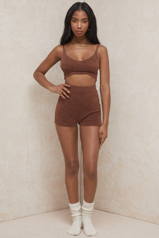Heidi-Mode | Schokolade Fluffy Crop Top mit Hohe Taille Shorts