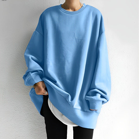 Damen Oversized Pullover Sweatshirt mit Rundhalsausschnitt