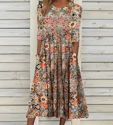 Heidi-Mode | Damen Vintage Floral Kleid Mid