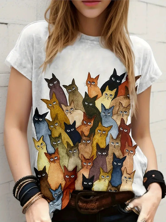 Lässiges, witziges Katzen-T-Shirt mit Rundhalsausschnitt