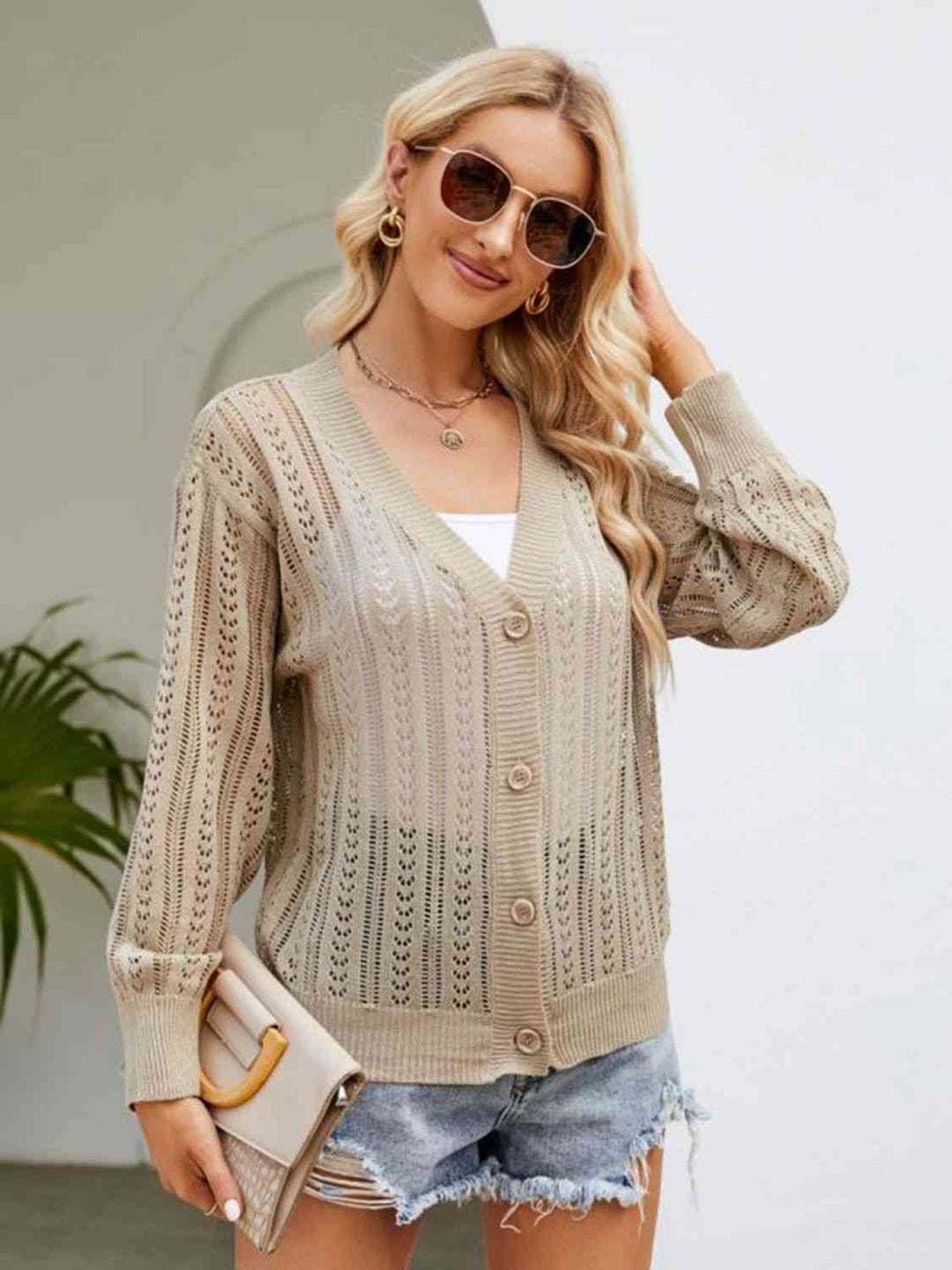 Heidi-Mode | Knopfverschluss Rippenbesatz Cardigan