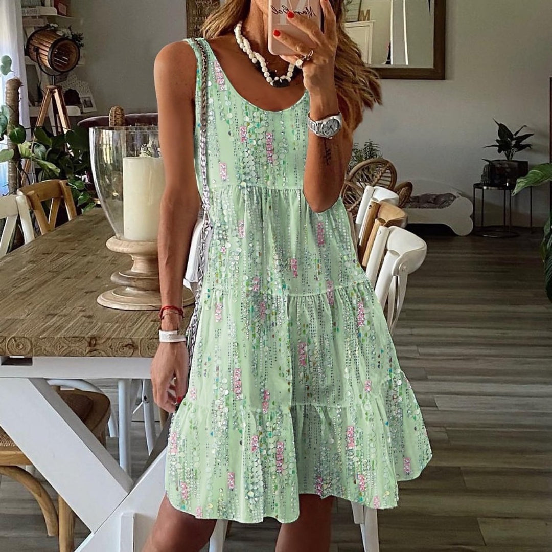 Heidi Mode | Bedrucktes lockeres Kleid mit Rundhalsausschnitt