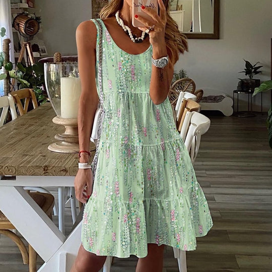 Heidi Mode | Bedrucktes lockeres Kleid mit Rundhalsausschnitt