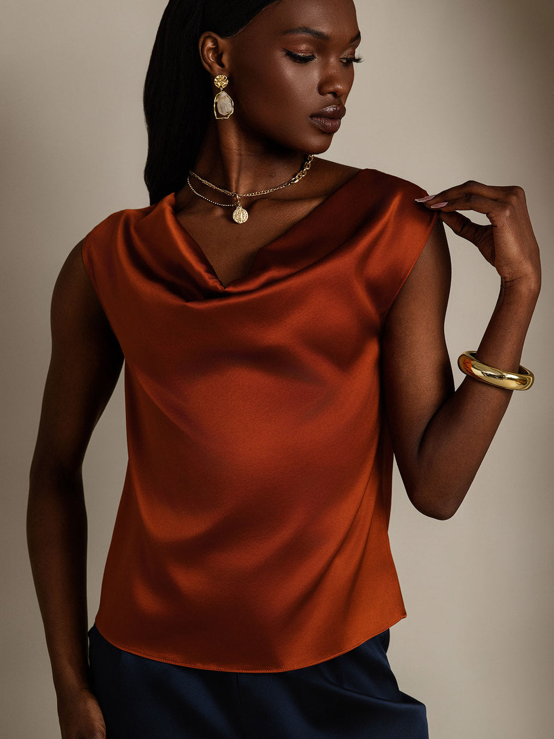 Heidi-Mode | Seiden Kappenärmel Halskragen Tanktop Bluse